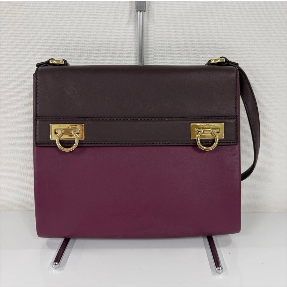 Authentic Salvatore Ferragamo Bicolor Leather Gancini Mya Crossbody Bag